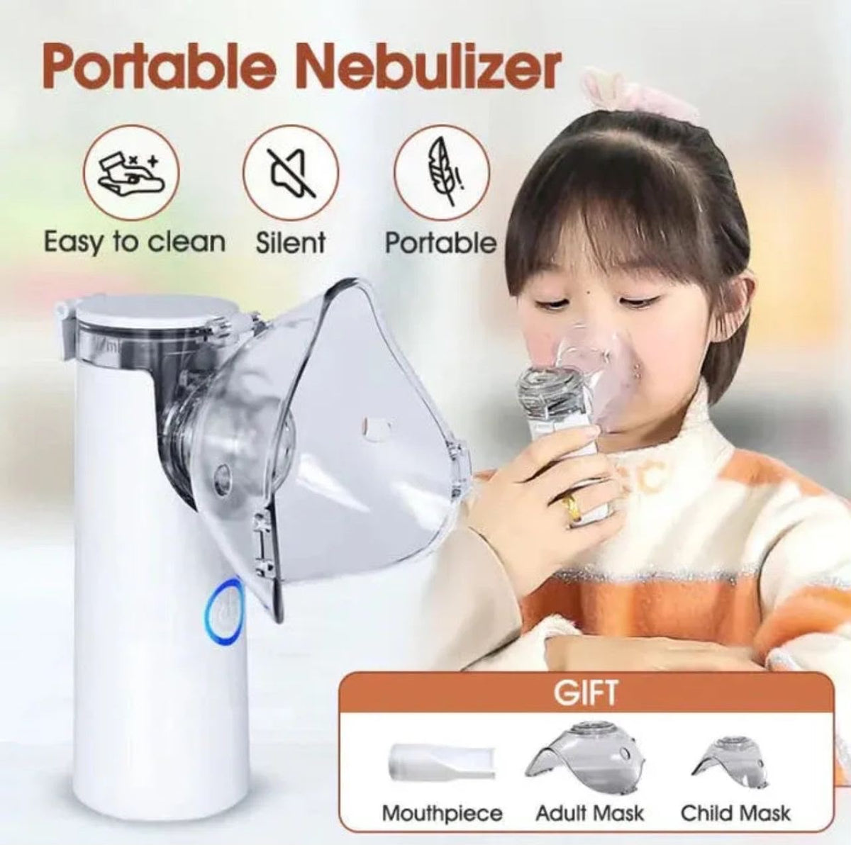 Portable Mesh Nebulizer Machine JSL-W302 with Masks & Mini Inhaler for Kids & Adults
